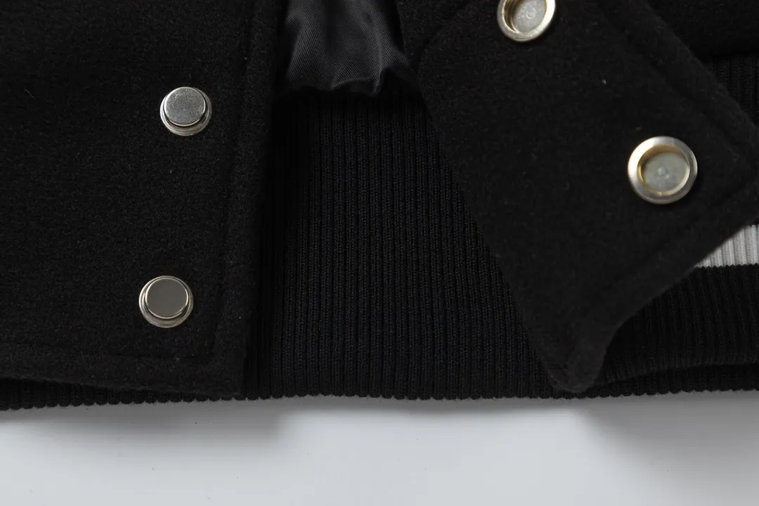 S27#P676, off white 2024 autumn and winter new heavy industry embroidered leather baseball jacket couple style color black size: S M L XL